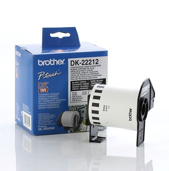 Brother DK-22212 White Continuous Length Film Tape 62mm x 15.24m, Black on White