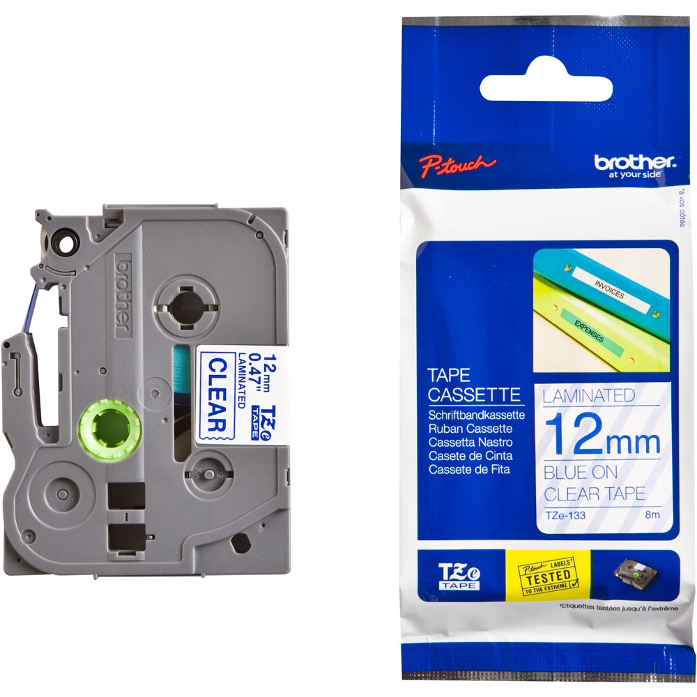 Brother TZe-133 Tape Blue on Clear, Laminated, 12mm, 8m - Eco