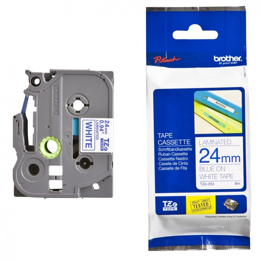 Brother TZe-253 Tape Blue on White, Laminated, 24mm, 8 m - Eco