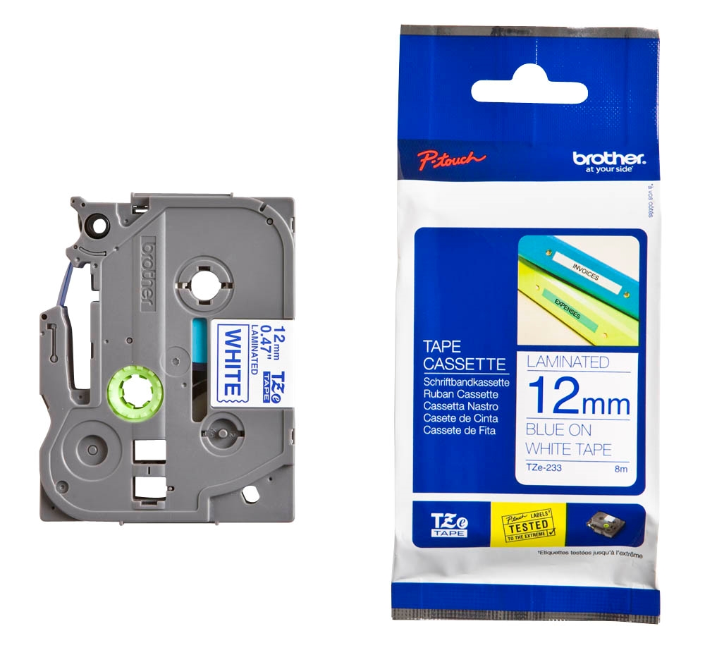 Brother TZe-233 Tape Blue on White, Laminated, 12mm, 8m - Eco