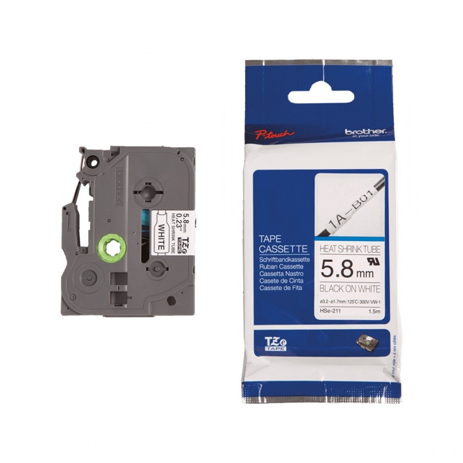 Brother HS-E211 5.8mm Black on White Heat Shrink Tube