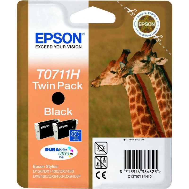 Epson T0711 High Capacity Black Ink Cartridge Twin Pack - Retail Pack (untagged)