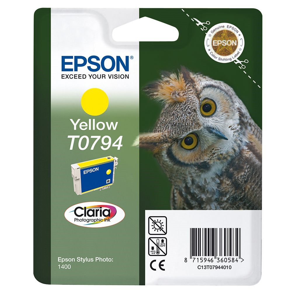 Epson T0794 Yellow Ink Cartridge - Retail Pack (untagged) for Stylus Photo 1400, Epson Stylus Photo P50