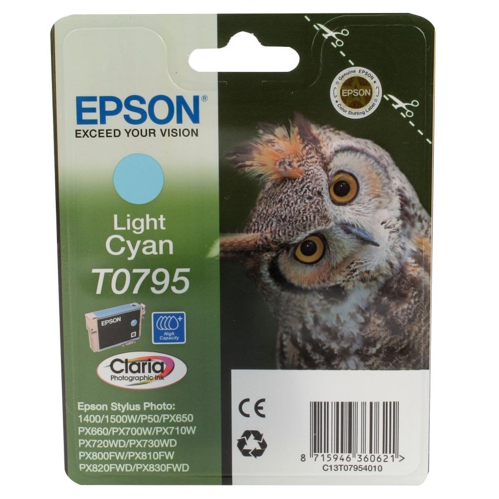 Epson T0795 Light Cyan Ink Cartridge - Retail Pack (untagged) for Stylus Photo 1400, Epson Stylus Photo P50