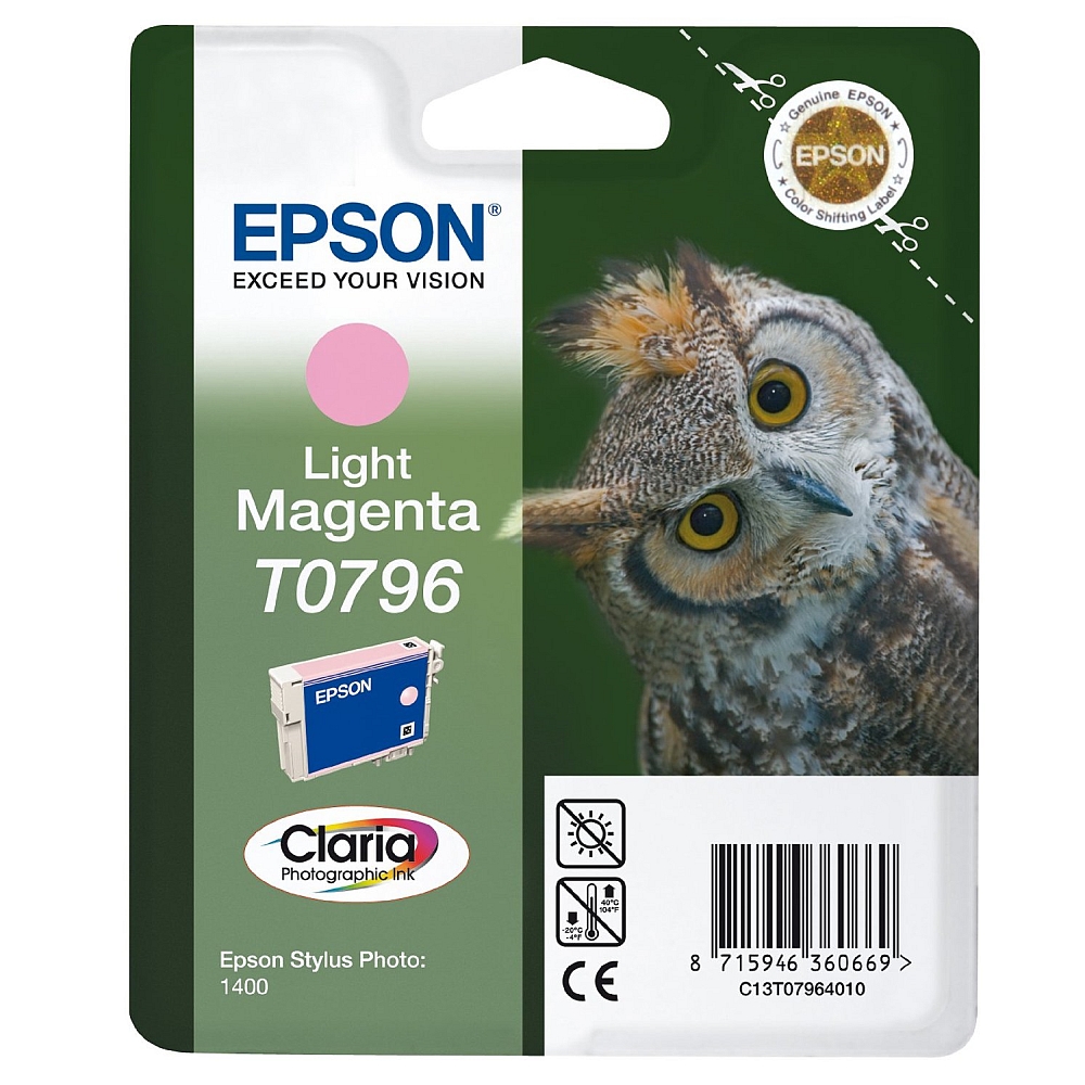 Epson T0796 Light Magenta Ink Cartridge - Retail Pack (untagged) for Stylus Photo 1400, Epson Stylus Photo P50