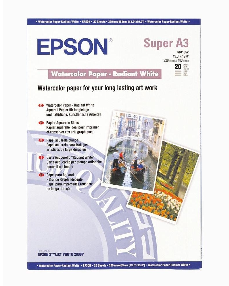 Epson Water Color Paper - Radiant White, DIN A3+, 190g/m2, 20 Blatt