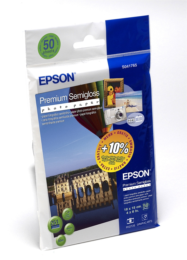 Epson Premium Semigloss Photo Paper, 100 x 150 mm, 251g/m2, 50 Blatt