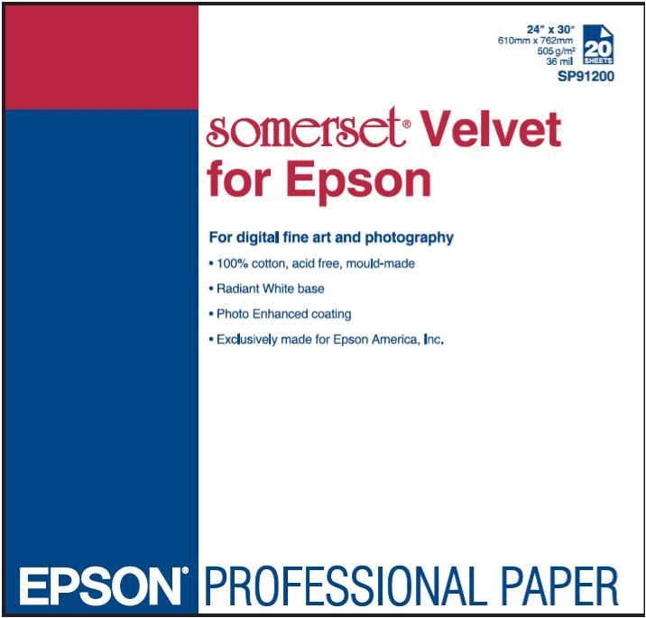 Epson Somerset Velvet Fine Art Paper, 24" x 30", 505g/m2