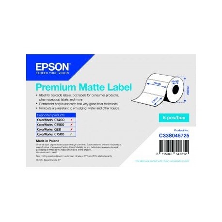 Epson Premium Matte Label - Die-cut Roll (76mm x 51mm), 2310 labels