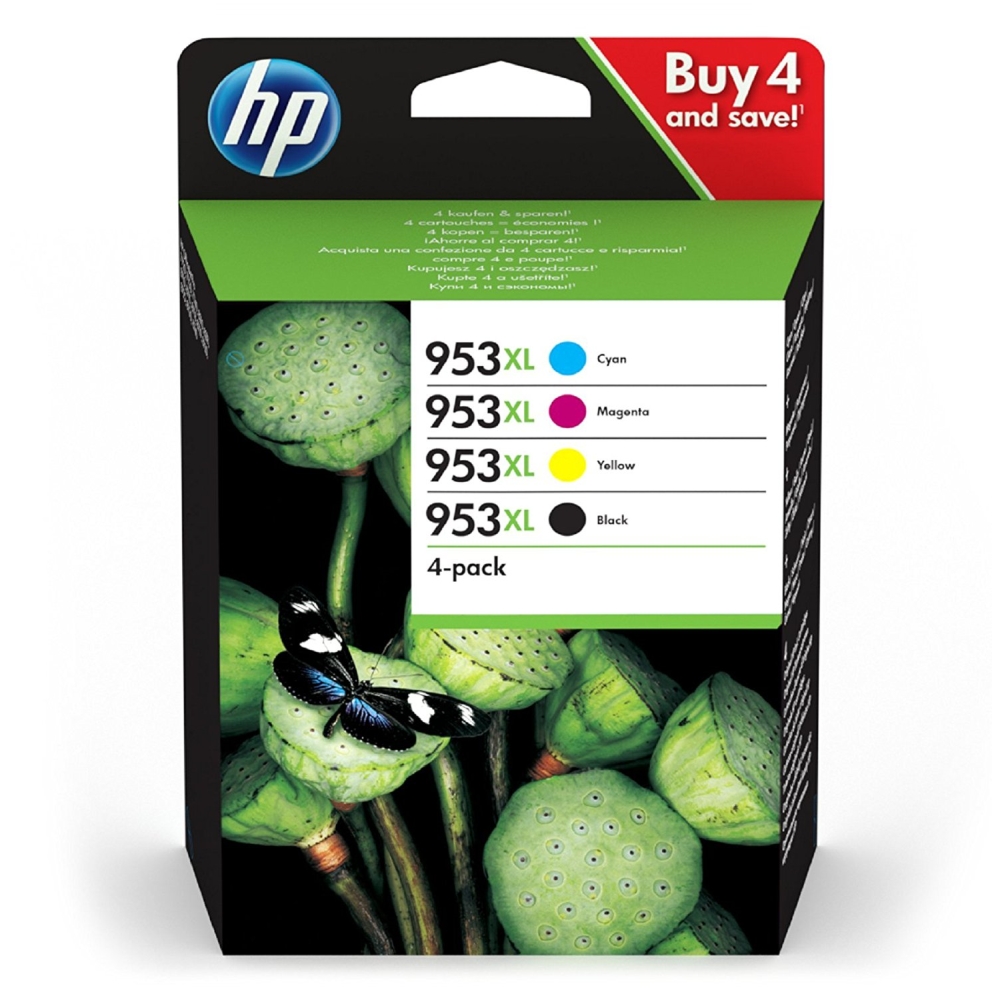 HP 953XL High Yield C/M/Y/K Original Ink Cartridge, 4-pack