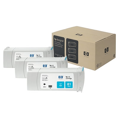 HP 81 3-pack 680-ml Cyan Dye Cartridges