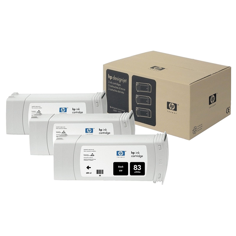 HP 83 3-pack 680-ml Black UV Cartridges
