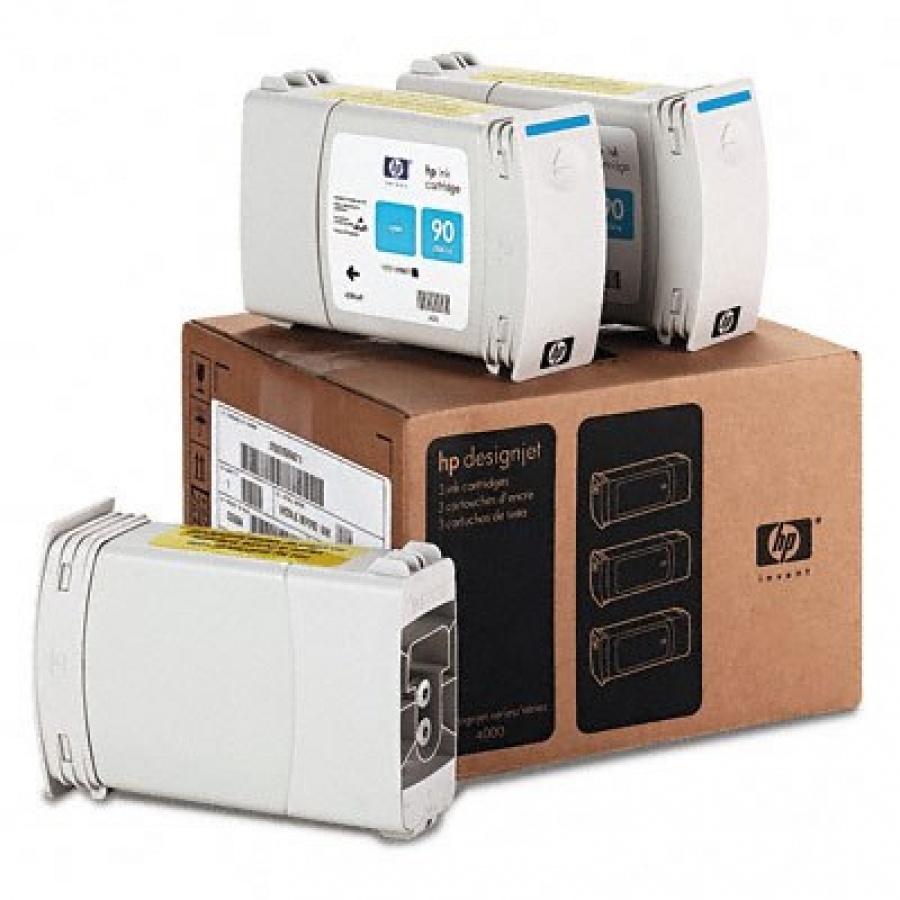 HP 90 3-pack 400-ml Cyan Ink Cartridges