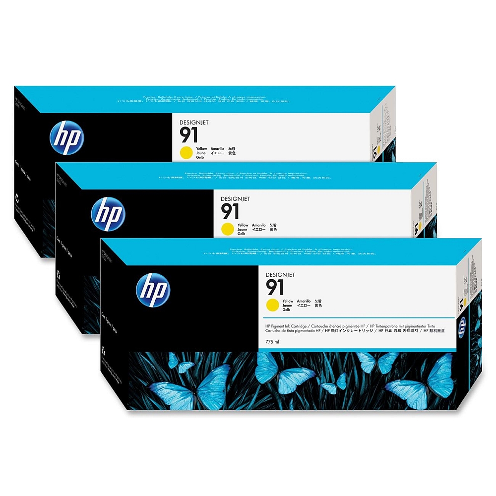 HP 91 3-pack 775-ml Yellow Ink Cartridges