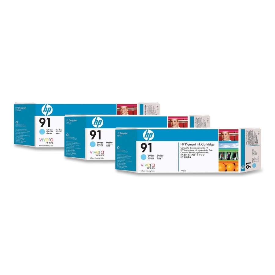 HP 91 3-pack 775-ml Light Cyan Pigment Ink Cartridges