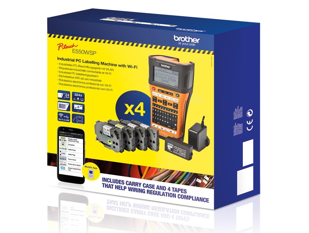 Brother PT-E550WVP Handheld Industrial Labelling system + 1x TZEFX231, TZE241, TZE251, TZE651
